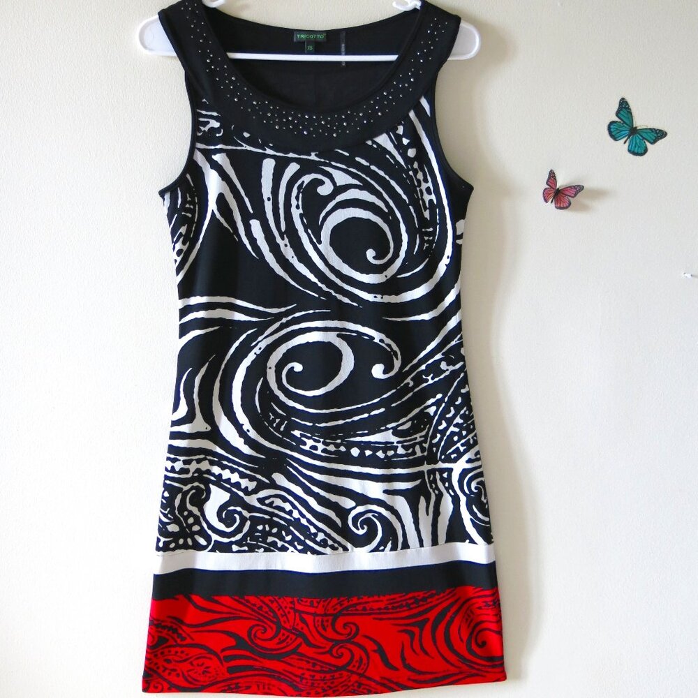 Tricotto Jersey Black Red White Geometric Avant-Garde Chic Design Dress Size XS
